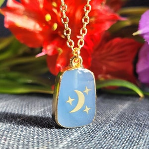 Celestial Necklace, Dainty Moon and Star Gemstone Necklace, Galaxy Jewelry, Gold Crescent Moon and Stars Necklace, Celestial Jewelry Gift
