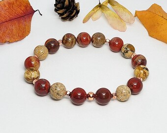 RED JASPER BRACELET, Gemstone Bracelet, Jasper Jewelry, Red & Brown, Picture Apple Jasper, Red Bracelet, Brown Bracelet, Gift for Mom Wife