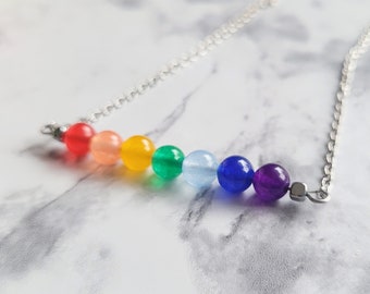 7 Chakra Necklace, Chakra Crystals Choker Bar Necklace, Healing Rainbow Beaded Necklace, Gemstone Jewelry, Stone Chakra Bar, Gift for Her