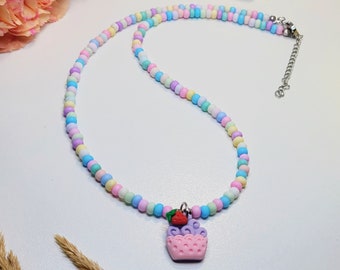 Glass Bead Candy Necklace, Colorful Seed Bead Charm Choker Rainbow Multicolor Tiny Bead Necklace Pastel Necklace, Mothers Day Gift for Teens