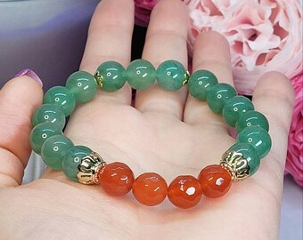 GREEN AVENTURINE Red AGATE Bracelet Women, Green Red Beaded Gemstone Bracelet, Aventurine Jewelry, Good Luck Prosperity Wealth Gift for Mom