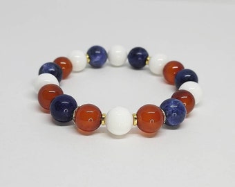 Patriotic RED WHITE and Blue Bracelet, Independence Day, 4th of July Gift, American Flag, USA Jewelry, Patriotic Gift Gemstone Bead Bracelet