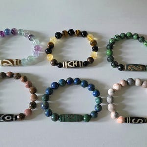 SALE! Natural Dzi Bead Bracelets with Gemstones – Flawed but Powerful – Discounted Spiritual Jewelry, Tibetan Unisex Amulets, Healing Beads