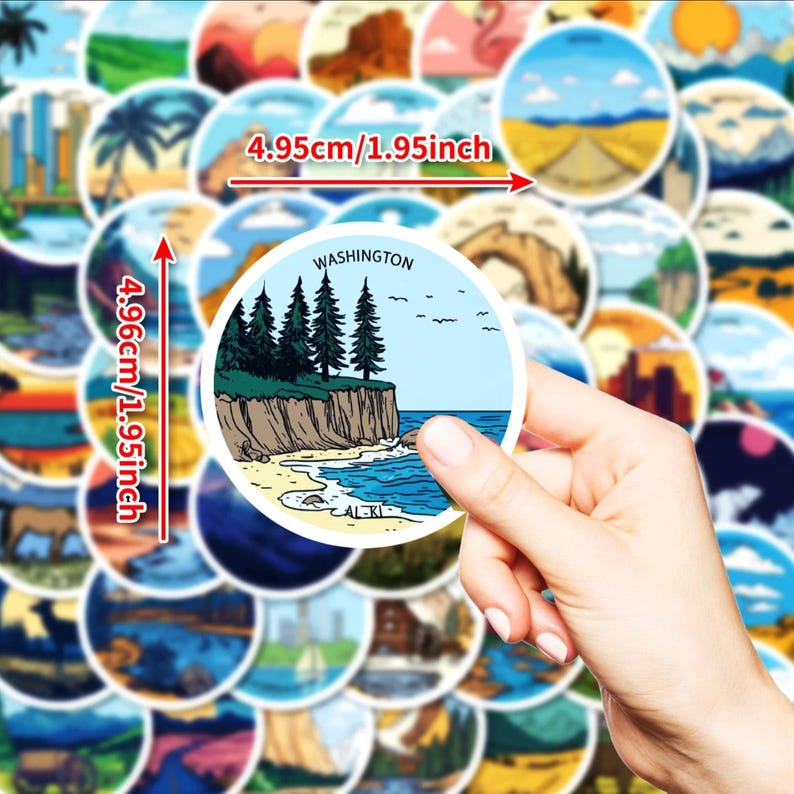 50 States USA Sticker Set Round Glossy, US Travel Stickers With State ...