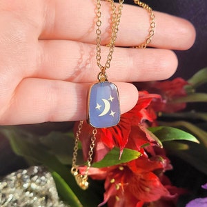 Moon and Star Pendant Necklace, Gold Crescent Moon and Stars Dainty Necklace, Celestial Jewelry, Lunar Jewelry, Half Moon Charm Gift for Her image 5