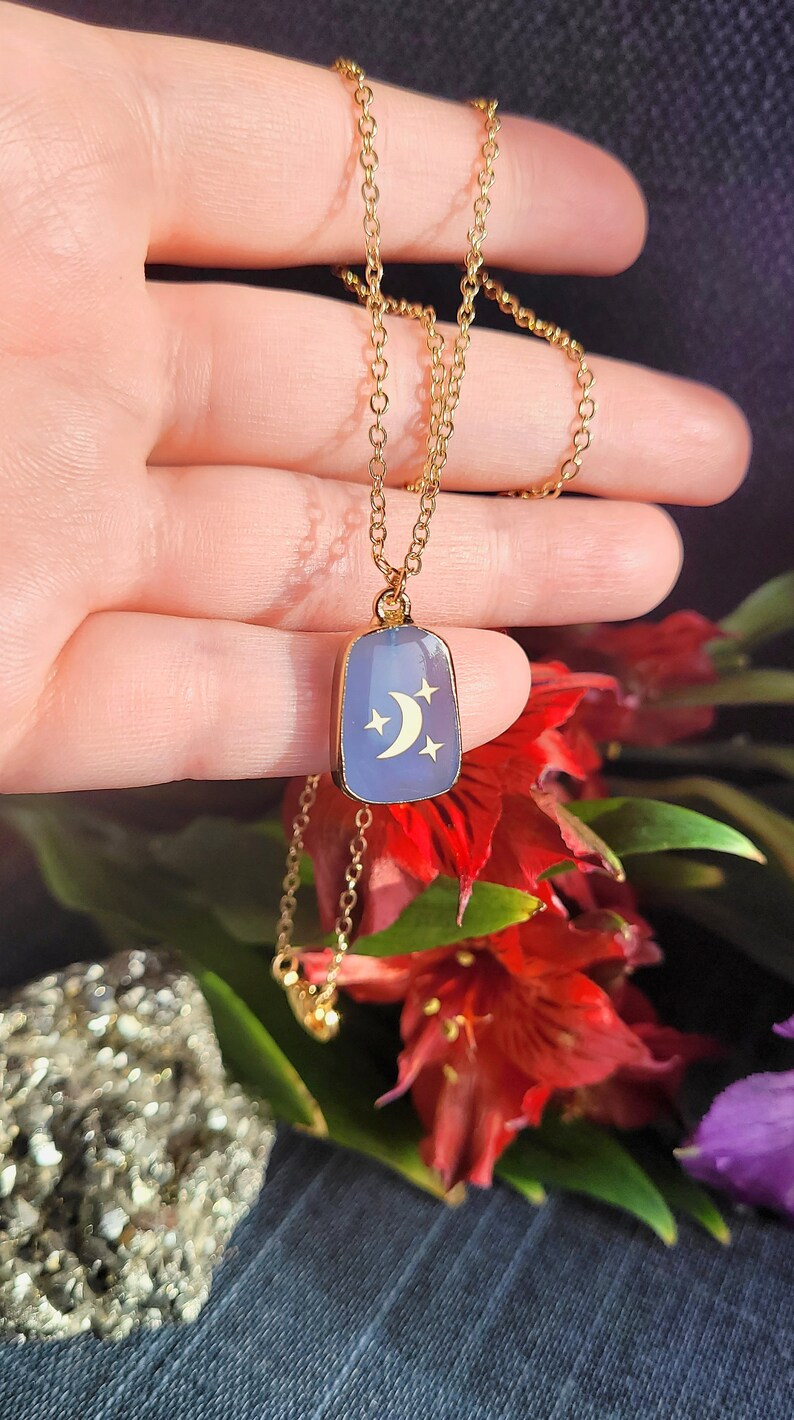 Moon and Star Pendant Necklace, Gold Crescent Moon and Stars Dainty Necklace, Celestial Jewelry, Lunar Jewelry, Half Moon Charm Gift for Her image 5