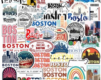 Boston Sticker Pack - 50 pcs, Vinyl Matte Stickers of City of Boston Landmarks & New England Aesthetic for Laptop, Water Bottle, Scrapbook