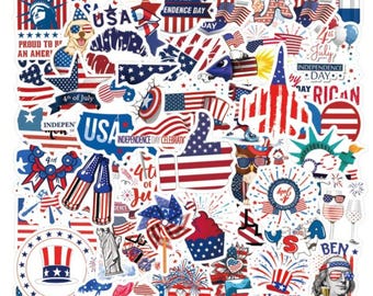 Patriotic USA Stickers Pack, 4th of July Flag Vinyl Stickers for Journals, Water Bottles, Scrapbooks  10/15/20 Cute Independence Day Decor