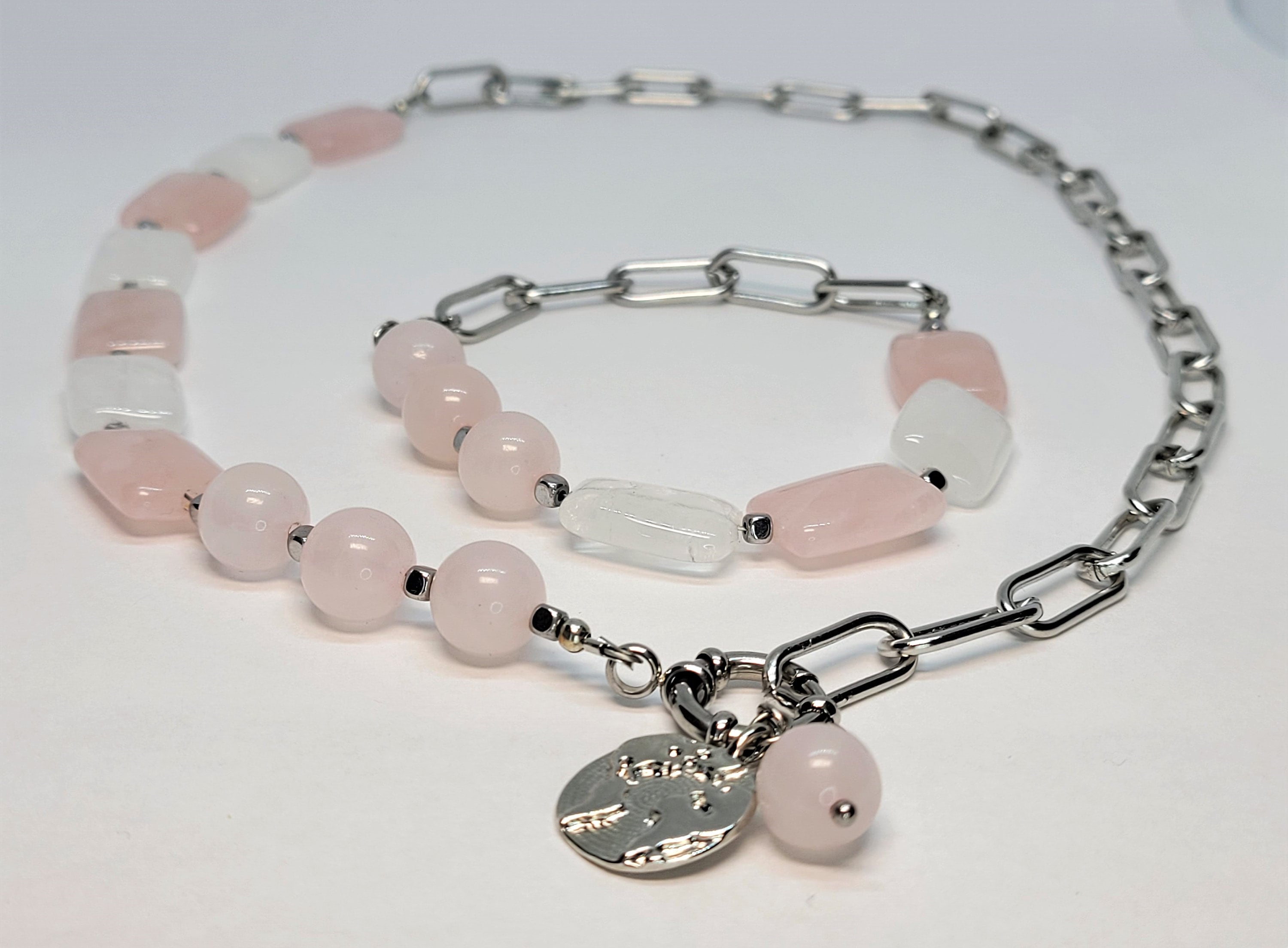 ROSE QUARTZ Jewelry Set Beaded Choker Chain NECKLACE and Etsy