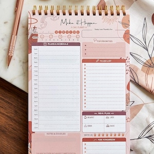 Daily Planner Pad (104 Days) – 100gsm Thick Paper, Gold Spiral Binding, Daily To Do Notepad, Tasks List Organizer