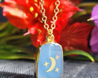 Moon and Star Pendant Necklace, Gold Crescent Moon and Stars Dainty Necklace, Celestial Jewelry, Lunar Jewelry, Half Moon Charm Gift for Her