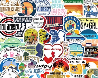 New Jersey 50 Sticker Pack, NJ Garden State Matte Vinyl Travel Stickers, State Landmarks, Jersey Shore, Aesthetic Decals for Laptop, Tumbler