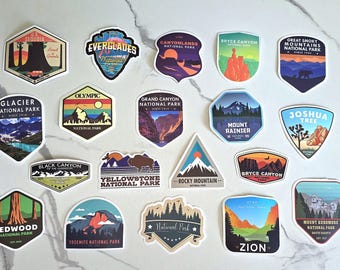 USA National Park Stickers 45 Set, Yellowstone, Yosemite, Grand Canyon, Zion, Glacier, Matte Vinyl Decals, Adventure Travel Collection