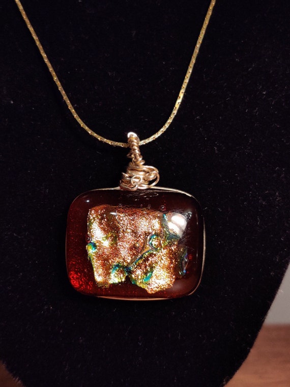 Gorgeous Fused Dichroic red and gold Glass Handmad