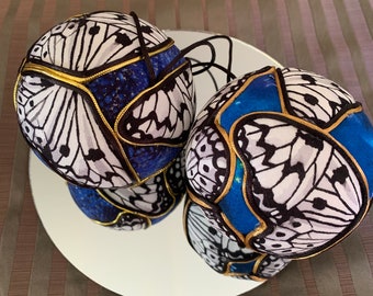 Butterfly Kimekomi Ornament Blue and White Cotton Fabrics Color Your Own Ornaments