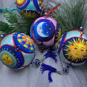 Sun, moon, stars ornament. Handmade Ornament, Unique Holiday Ornament Decoration, Celestial theme