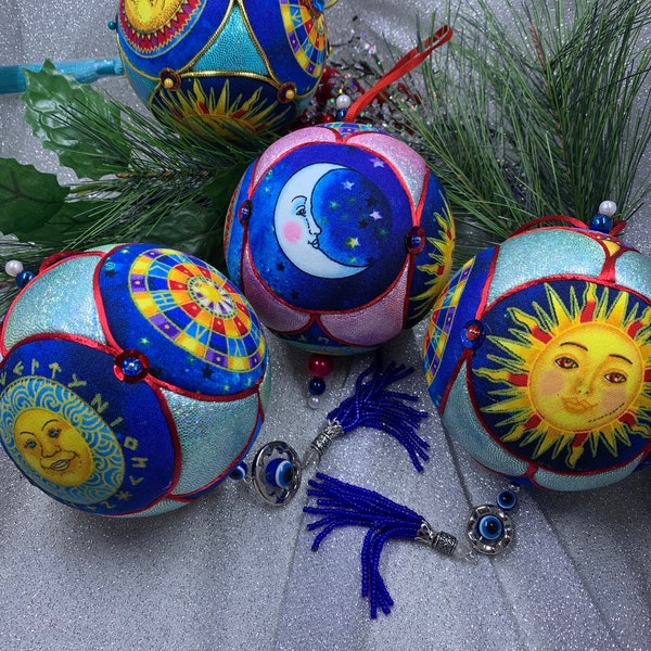 Sun, moon, stars ornament. Handmade Ornament, Unique Holiday Ornament Decoration, Celestial theme