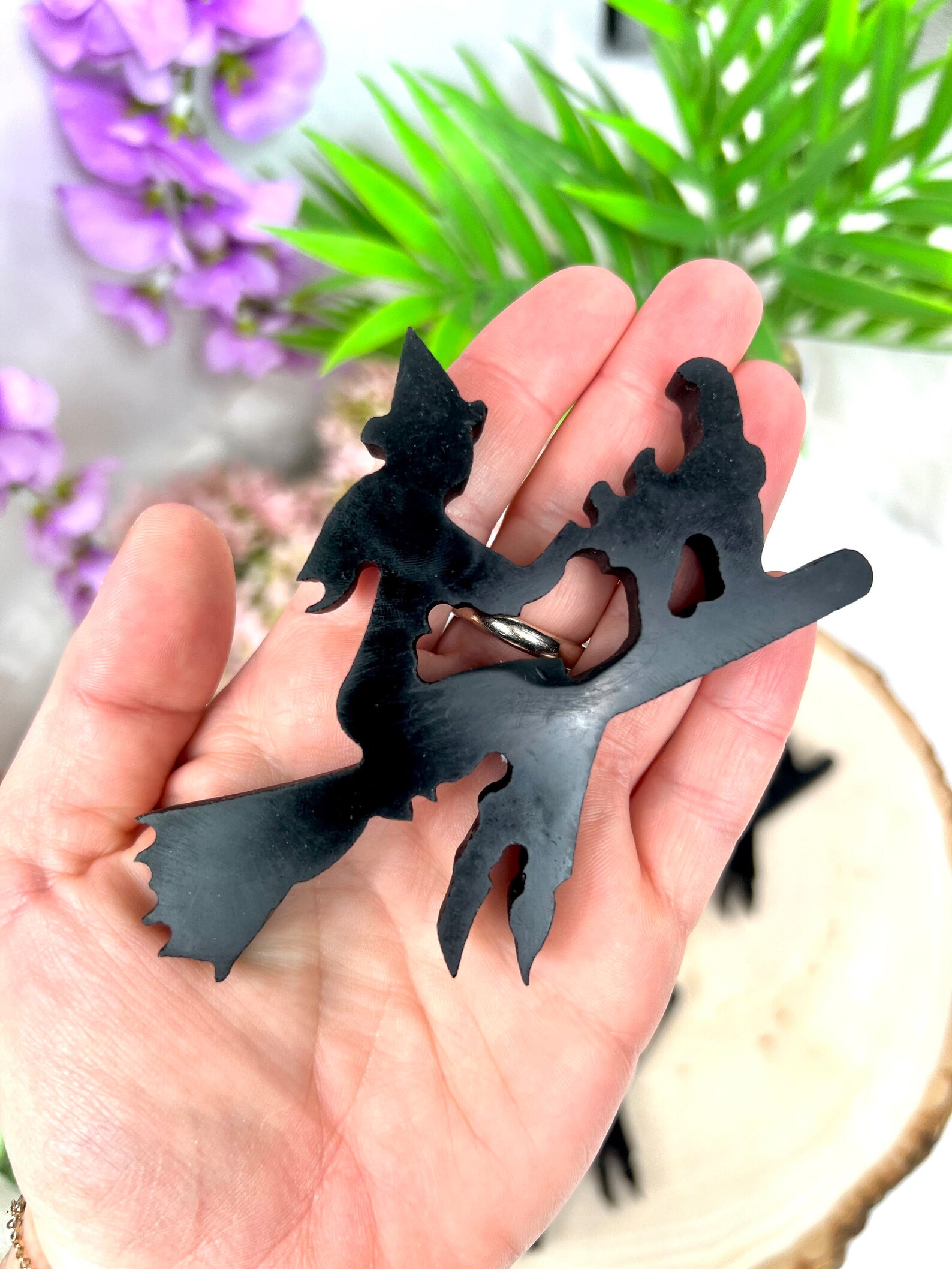 Obsidian Witch on Broom Carving Obsidian Carving Crystal Etsy