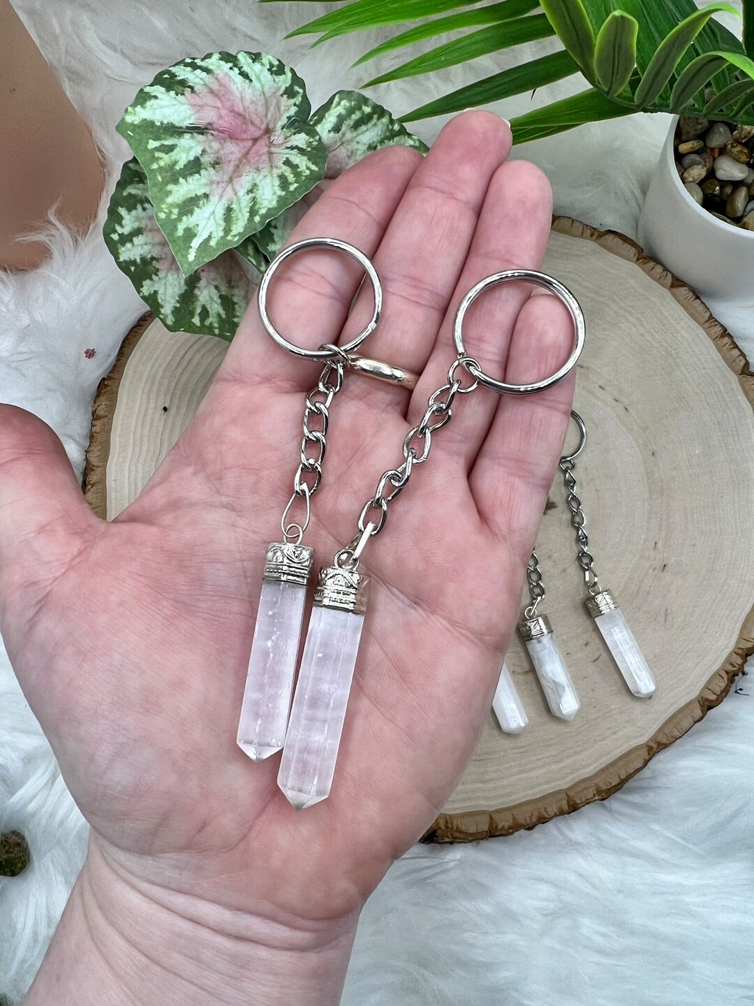 Satin Spar selenite Keychain 45 Selenite Keychain Satin Spar Crystal