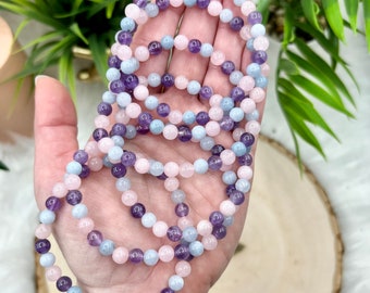 Amethyst, Rose Quartz, Aquamarine 6MM Bracelet | You Got This Bracelet| Crystal Healing Bracelet