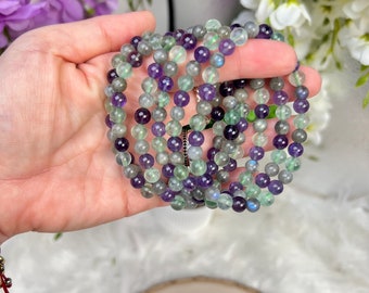 6MM Crown Chakra Bracelet | Fluorite | Labradorite | Amethyst | Crystal Healing Jewelry | Chakra Alignment Bracelet | Gems and Minerals