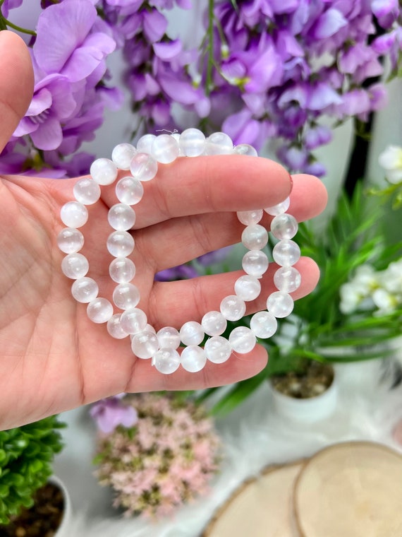 8 MM Selenite Bracelet 7 Stretchy Selenite satin Spar Bracelet