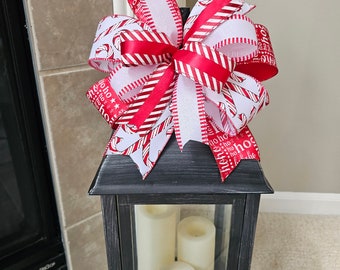 Christmas Bow, Christmas Wreath Bow, Candy Cane Bow, Peppermint Bow, Christmas Lantern Bow, Tree Topper, Holiday Decoration, Door Hanger Bow