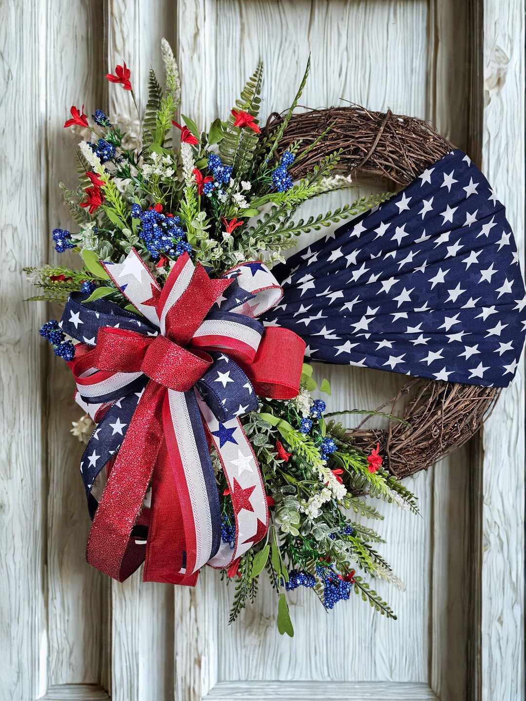 American Flag Wreath, 4th of July Wreath, Patriotic Summer Wreath, Red ...