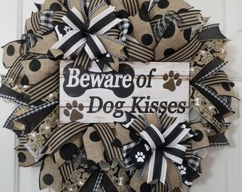 Everyday Wreath, Black And Tan Paw Print Decor with Wood Sign