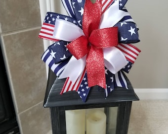 Patriotic Bow, Wreath Bow, 4th of July Bow, Lantern Bow, Red White Blue Bow, Door Hanger Bow, Memorial Day Bow, Door Hanger Bow