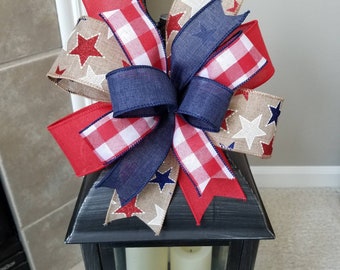 Patriotic Bow, Wreath Bow, 4th of July Bow, Red White Blue Bow, Lantern Bow, Memorial Day Bow, Door Hanger Bow