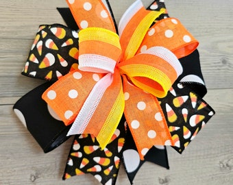 Candy Corn Bow, Halloween Wreath Bow, Halloween Lantern Bow, Fall Wreath Bow, Door Hanger Bow, Decorative Bow, Mailbox Bow, Halloween Bow