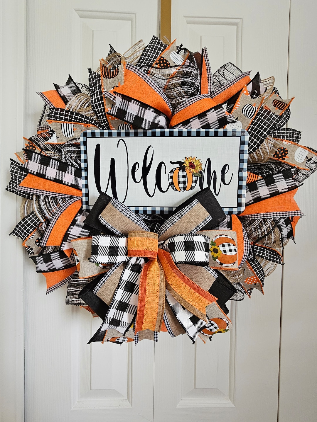 Fall Wreaths for Front Door, Pumpkin Wreath, Deco Mesh Wreath, Pumpkin ...
