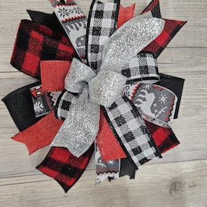Christmas bow for wreath, Lantern Bow, Tree Topper Bow, Christmas Tree Bow, Decorative Bow, Buffalo Plaid Bow, Christmas Decor
