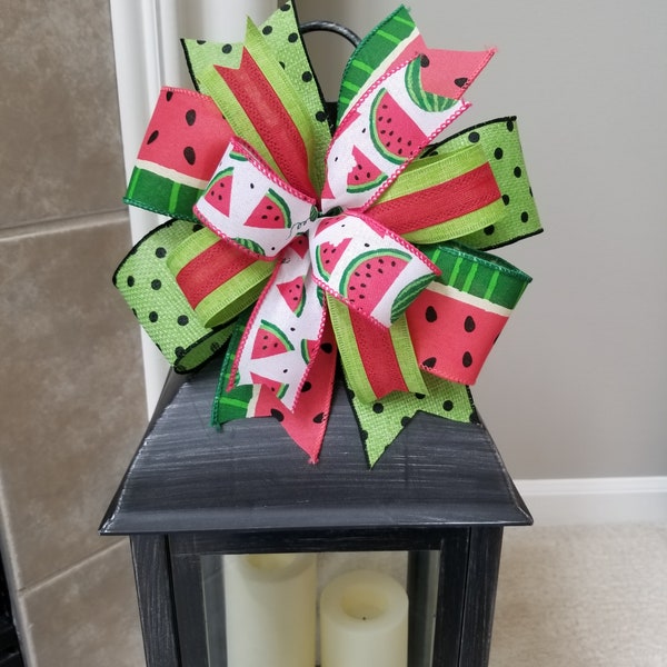 Watermelon Wreath Bow, Summer Wreath Bow, Lantern Bow, Door Hanger Bow, Decorative Bow, Watermelon Decor, Porch Decor, Mailbox Bow