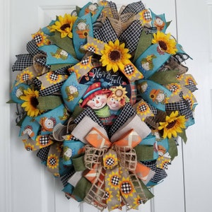 Fall Wreaths for Front Door, Deco Mesh Fall Wreath, Scarecrow Wreath, Front Door Autumn Wreath, Thanksgiving Wreath, Fall Decor, Door Decor