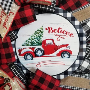 Red Truck Wreath, Deco Mesh Christmas Wreath, Buffalo Plaid Wreath, Farmhouse Christmas Wreath, Holiday Wreath, Country Christmas, Red Truck image 3