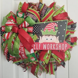 Elf Wreath, Christmas Elf Wreath, Christmas Wreath for Front Door, Holiday Wreath, Deco Mesh Wreath, Whimsical Wreath, Christmas Decor