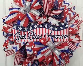 Patriotic Wreath, 4th July Wreath, Deco Mesh Wreath, Red White and Blue, Front Door Wreath, Americana Wreath, USA Wreath, Summer Wreath