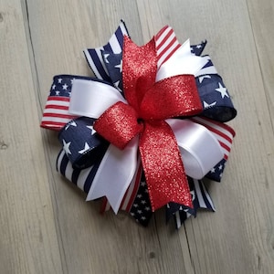Patriotic Bow, Wreath Bow, 4th of July Bow, Lantern Bow, Red White Blue Bow, Door Hanger Bow, Memorial Day Bow, Door Hanger Bow afbeelding 5