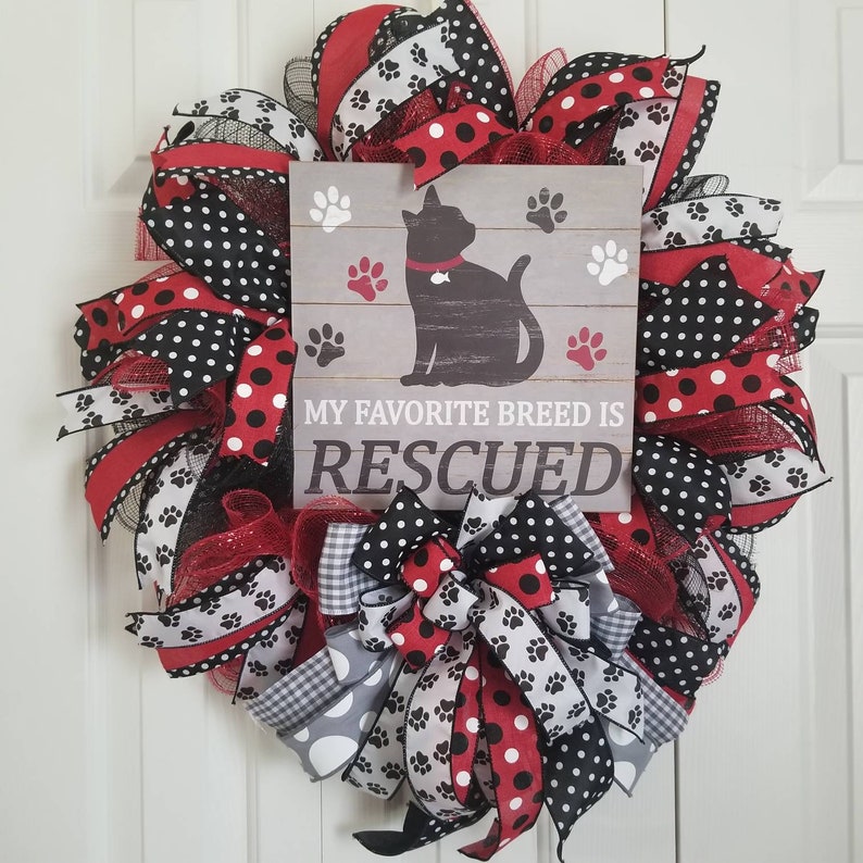Cat Wreath Deco Mesh Wreath Wreaths for Front Door Rescue Etsy