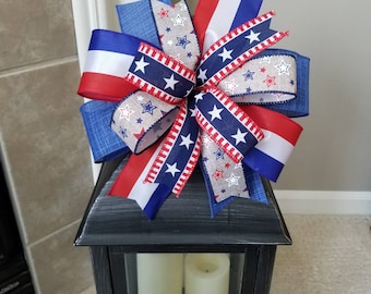 Patriotic Bow, 4th of July Bow, USA Bow, Red White and Blue, Wreath Bow, Lantern Bow, Mailbox Bow, Door Hanger Bow, Fourth of July Decor