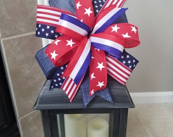 Patriotic Bow, 4th of July Bow, Patriotic Wreath Bow, July 4th Decoration, USA Bow, Door Hanger Bow, Lantern Bow, Fourth of July Decor