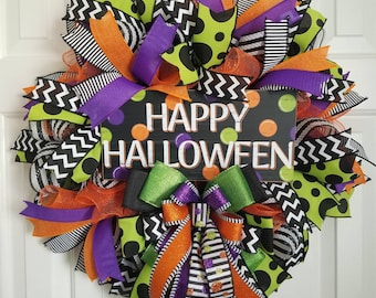 Halloween Wreath, Halloween Door Wreath, Halloween Front Door Wreath, Deco Mesh Wreath, Halloween, Halloween Wreaths, Halloween Decor