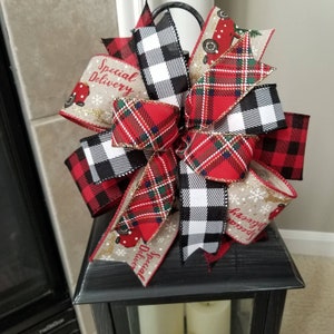 Christmas Bow for Wreath, Tree Topper Bow, Lantern Bow, Christmas Tree Bow, Decorative Bow, Buffalo Plaid Bow, Christmas Decor