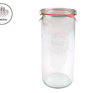 WECK 908 - 1040ml Cylindrical Storage Jar Including Glass Lid, Seal & Clamps for Sourdough, Preserving, Canning, Yoghurt, Storage, Crafts