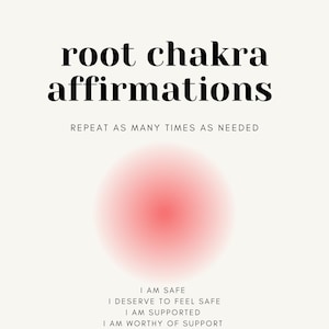 May include: A red and white gradient background with black text that reads "root chakra affirmations" and "REPEAT AS MANY TIMES AS NEEDED". The text below reads "I AM SAFE", "I DESERVE TO FEEL SAFE", "I AM SUPPORTED", "I AM WORTHY OF SUPPORT", "I AM CONNECTED TO MY BODY", "I AM HOME IN MY BODY", "I TRUST THE UNIVERSE TO GUIDE ME", "I HAVE A RIGHT TO BE HERE", "I HAVE ACCESS TO ALL THE RESOURCES I NEED TO SURVIVE AND THRIVE", "I AM EQUIPPED WITH THE TOOLS I NEED TO SUCCEED".