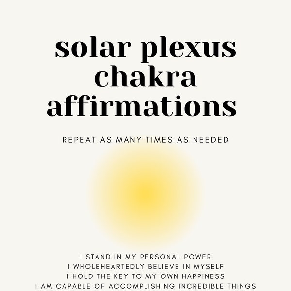 Solar Plexus Chakra Affirmations - Digital Download, Chakra healing, Chakra guide