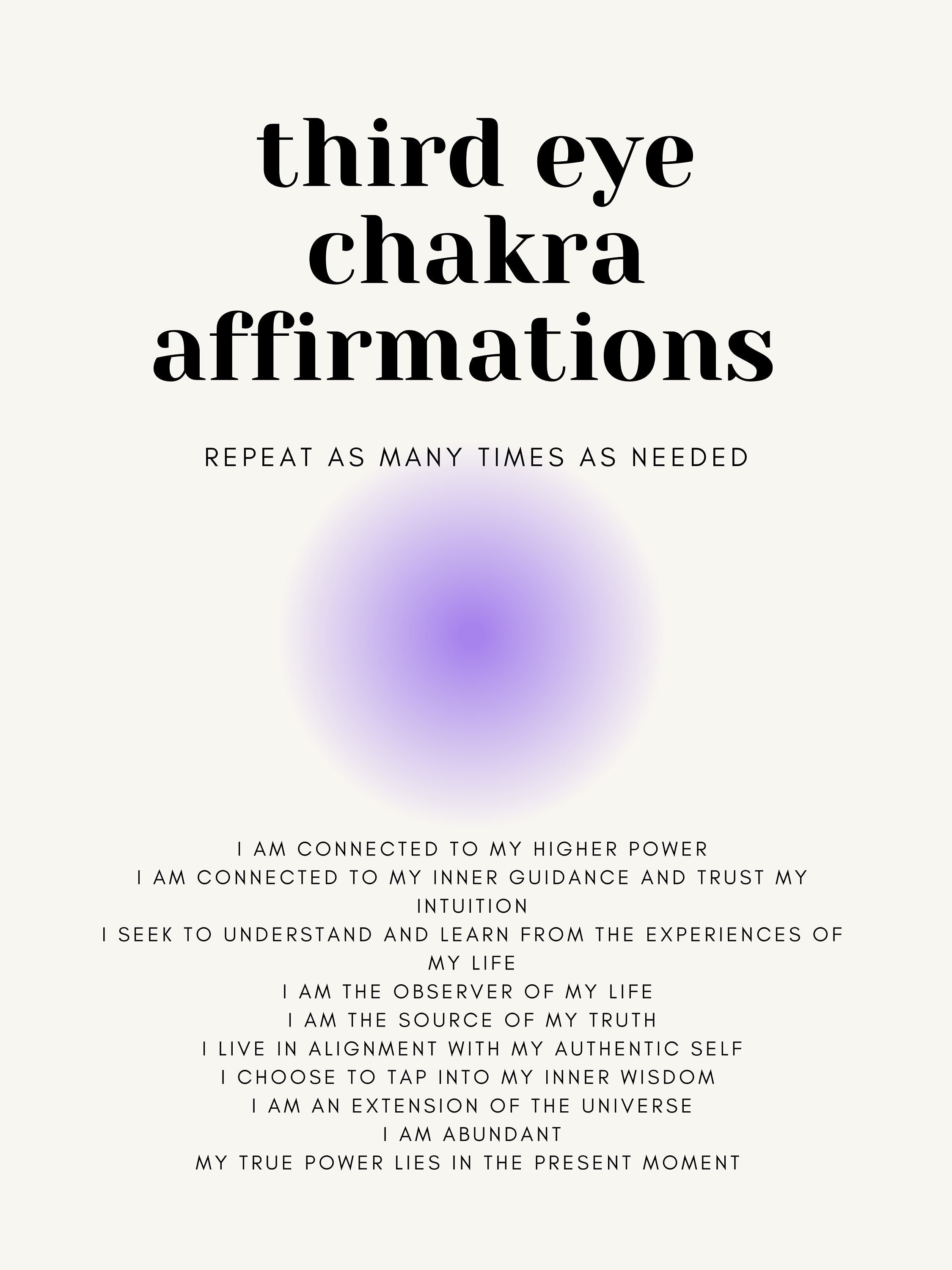 Third Eye Chakra Affirmations - Digital Download, Chakra guide, Chakra healing