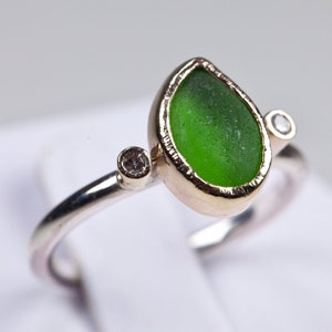Silberring und 9 Karat Gold | Seeglas- und Diamantschmuck |